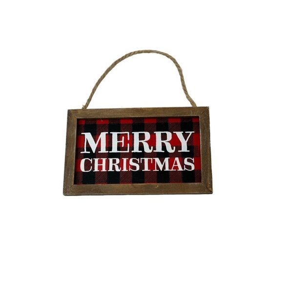 Merry Christmas Mini Sign 5 in Buffalo Check Red Holiday Decor Farmhouse Rustic - Picture 5 of 7